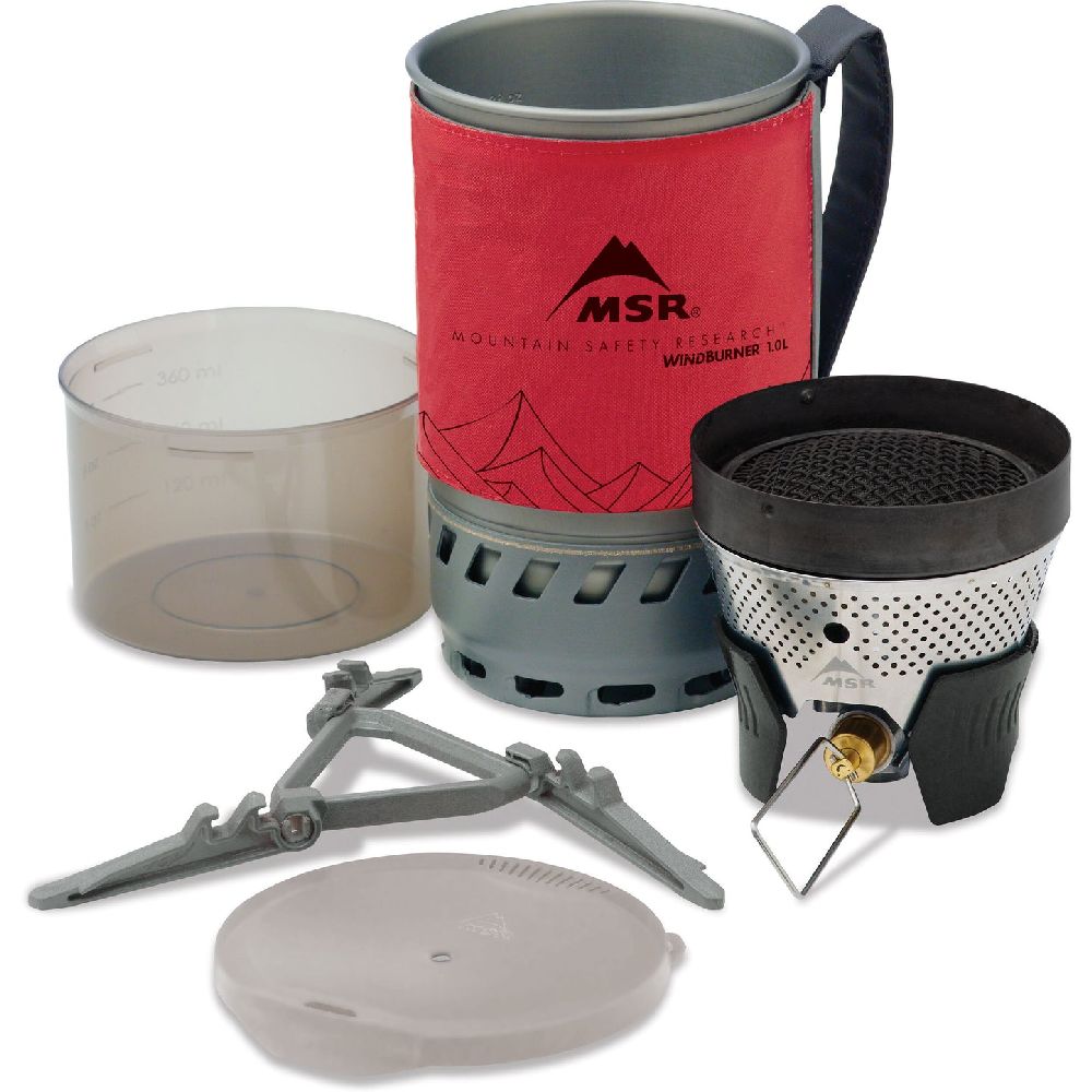MSR WindBurner Personal Stove System red disassembled