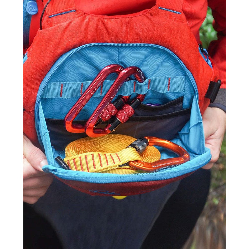 Palm Nevis Whitewater Buoyancy Aid flame chilli displaying kangaroo pouch pocket on front open