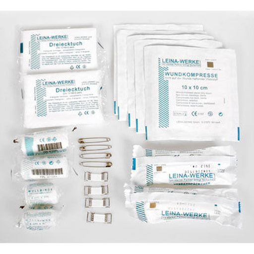 BasicNature First aid kit 'Expedition' displaying kit contents bandages, clips and pins