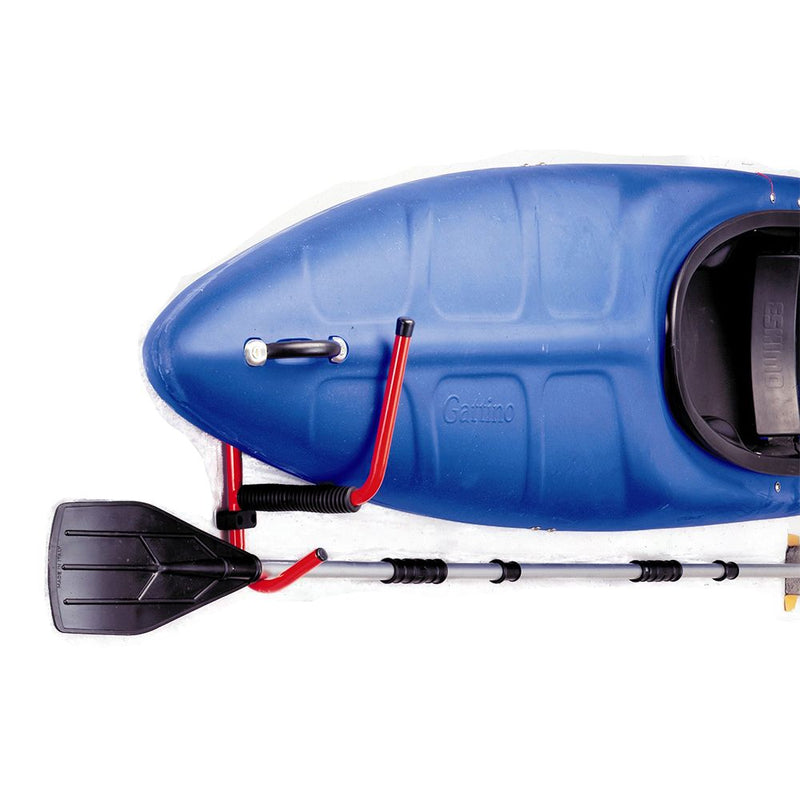 Eckla Kayak Wall Storage Rack in action with Kayak