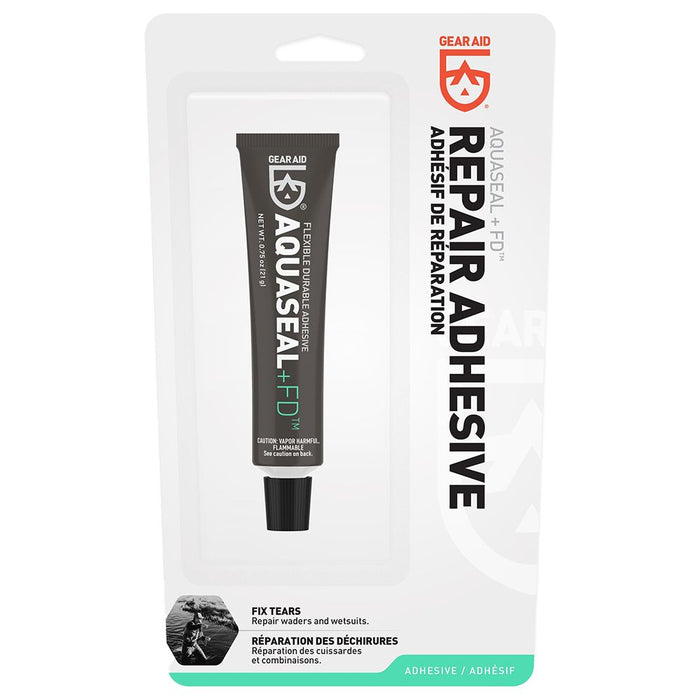Gear Aid Aquasure +FD Flexible Durable Repair Adhesive in packaging
