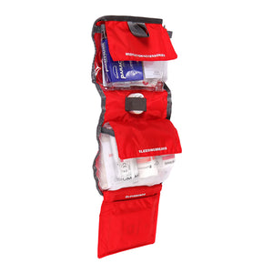 Lifesystems Waterproof First Aid Kit unfurled showing contents