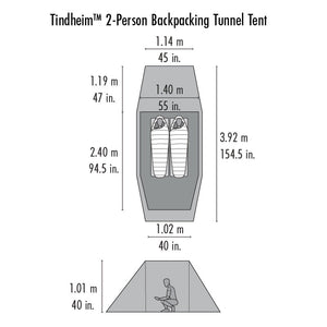 Tindheim™ 2-Person Backpacking Tunnel Tent size chart